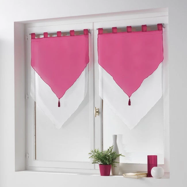 Vitrage Transparent, Bicolore Blanc/rose L.120 X H.60 Cm 1 Vitrage Transparent, Bicolore Blanc/rose L.120 X H.60 Cm