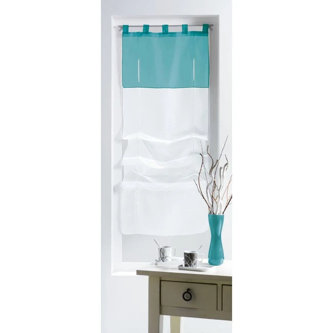 Vitrage Transparent, Bicolore Blanc/bleu L.180 X H.90 Cm 1 Vitrage Transparent, Bicolore Blanc/bleu L.180 X H.90 Cm
