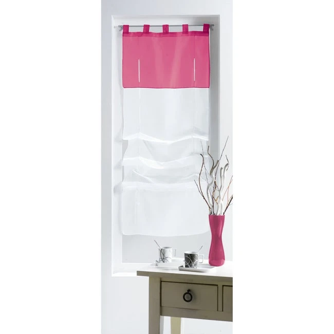 Vitrage Transparent, Bicolore Blanc/rose L.180 X H.60 Cm 1 Vitrage Transparent, Bicolore Blanc/rose L.180 X H.60 Cm