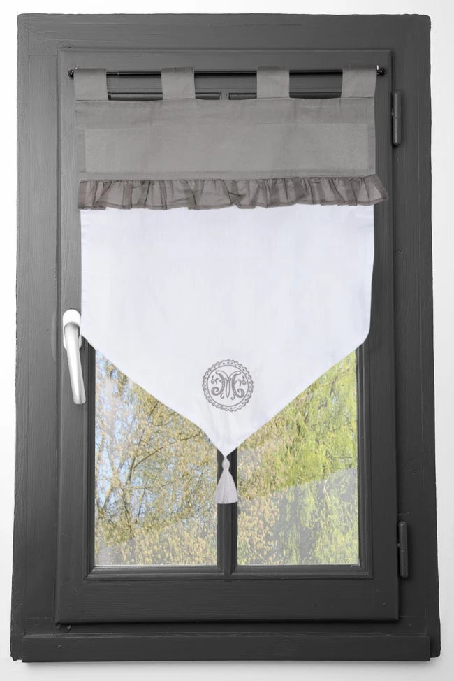 Vitrage, Coton, Marie Coton Gris L.45 X H.60 Cm 1 Vitrage, Coton, Marie Coton Gris L.45 X H.60 Cm