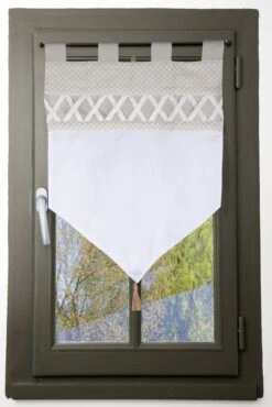 Vitrage Tamisant, Nelia Coton Beige & Blanc L.60 X H.60 Cm