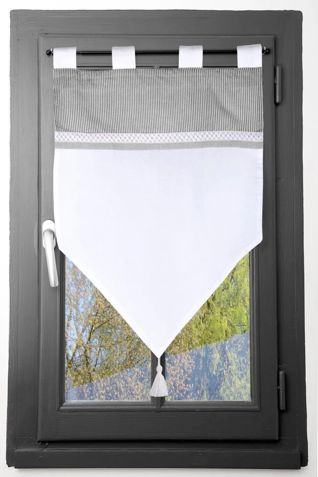 Vitrage Tamisant, Coton, Angèle Coton Gris & Blanc L.60 X H.60 Cm 1 Vitrage Tamisant, Coton, Angèle Coton Gris & Blanc L.60 X H.60 Cm