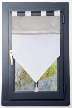 Vitrage Tamisant, Coton, Angèle Coton Beige Lin & Blanc L.60 X H.90 Cm