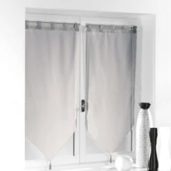 Paire De Vitrages Transparent, Pompons Gris L.90 X H.60 Cm