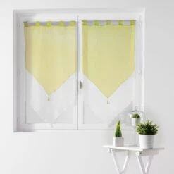 Vitrage Transparent, Bicolore Blanc/amande L.120 X H.45 Cm