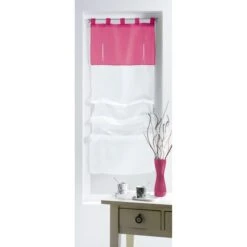 Vitrage Transparent, Bicolore Blanc/rose L.180 X H.45 Cm
