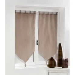 Paire De Vitrages Transparent, Pompons Taupe L.120 X H.60 Cm