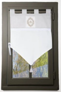 Vitrage Tamisant, Coton, Charmille Coton Blanc & Beige L.60 X H.90 Cm