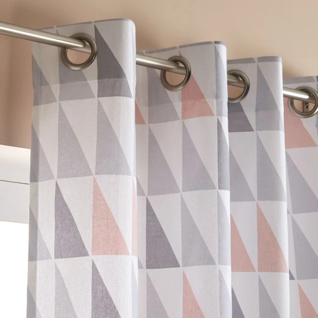Rideau Tamisant, Coton, Trimo Rose / Gris L.140 X H.260 Cm 1 Rideau Tamisant, Coton, Trimo Rose / Gris L.140 X H.260 Cm