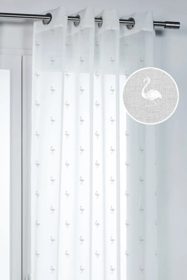 Voilage Tamisant, Flamant Argent L.140 X H.260 Cm 1 Voilage Tamisant, Flamant Argent L.140 X H.260 Cm